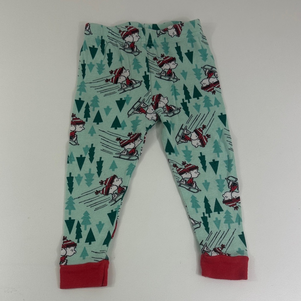 Komar Kids 2T Mint Green Ski Print Pajama Pants with Red Cuffs Peanuts Snoopy